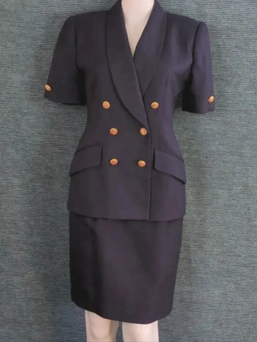 Vintage Kasper ASL Petites Navy Skirt Suit, Double Breasted Coat See Size Info!